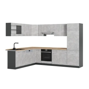 Eckküche R-Line Beton/Anthrazit 287 x 227 cm, AP Eiche Vicco