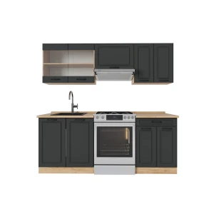 Küchenzeile R-Line Anthrazit Landhaus/Goldkraft Eiche 200 cm , AP Eiche Vicco