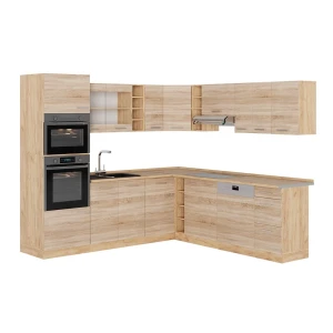 Cucina angolare completa R-Line Sonoma/Rovere dorato 247 x 237 cm senza piano di lavoro Vicco
