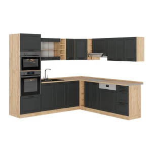 Eckküche R-Line Anthrazit Landhaus/Goldkraft Eiche 247 x 237 cm, AP Eiche Vicco