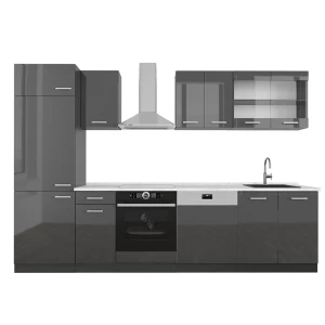 Aneks kuchenny R-Line Antracyt wysoki połysk/antracyt 300 cm , BP Marmur Vicco