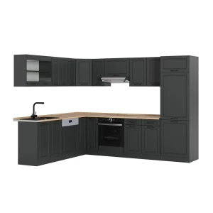 Cucina angolare completa R-Line Antracite rustico/Antracite 287 x 227 cm, PL Rovere Vicco