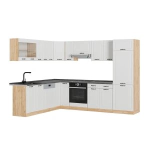 Eckküche R-Line Weiß Landhaus/Goldkraft Eiche 287 x 227 cm, AP Anthrazit Vicco