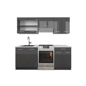 Küchenzeile R-Line Anthrazit Hochglanz/Anthrazit 200 cm , AP Marmor Vicco