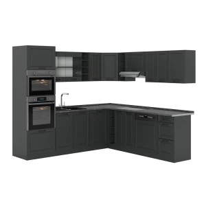 Eckküche R-Line Anthrazit Landhaus/Anthrazit 247 x 237 cm ohne Arbeitsplatte Vicco