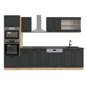 Küchenzeile R-Line Anthrazit Landhaus/Goldkraft Eiche 300 cm mit Hochschrank, ohne Arbeitsplatte Vicco