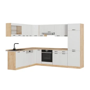 Eckküche R-Line Weiß Landhaus/Goldkraft Eiche 287 x 227 cm, AP Eiche Vicco