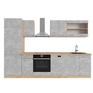 Küchenzeile R-Line Beton/Goldkraft Eiche 300 cm , AP Eiche Vicco