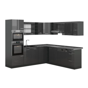 Kuchnia narożna R-Line Antracyt połysk/Antracyt 247 x 237 cm, BP Antracyt Vicco