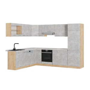 Eckküche R-Line Beton/Goldkraft Eiche 287 x 227 cm, AP Marmor Vicco