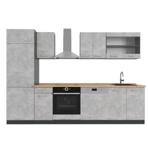 Küchenzeile R-Line Beton/Anthrazit 300 cm , AP Eiche Vicco