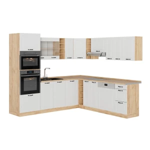Kulmakeittiö R-Line Valkoinen maalaistalo/Goldkraft tammi 247 x 237 cm, AP Oak Vicco