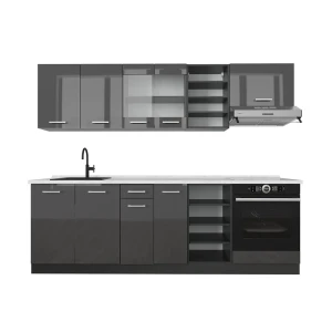 Kitchenette R-Line Antracite alto brilho/Antracite 240 cm , Mármore AP Vicco