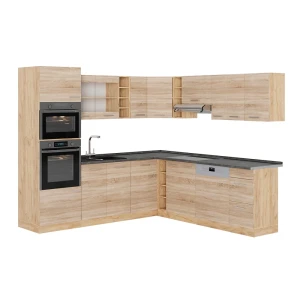 Cucina angolare completa R-Line Sonoma/Rovere dorato 247 x 237 cm, PL Antracite Vicco