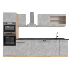 Keittokomero R-Line Betoni/kultainen tammi 300 cm korkea kaappi, AP antrasiitti Vicco
