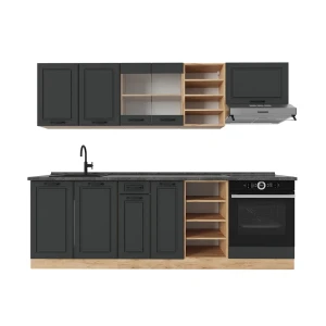 Küchenzeile R-Line Anthrazit Landhaus/Goldkraft Eiche 240 cm , AP Anthrazit Vicco