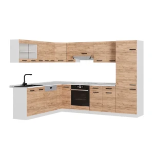 Cucina angolare completa R-Line Rovere dorato/Bianco 287 x 227 cm PL Marmo Vicco