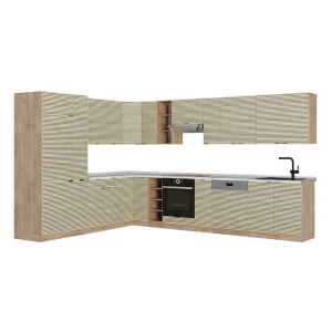 Cucina angolare completa Fame-Line Pannello in quercia/Rovere dorato 347 x 257 cm, PL Marmo Vicco