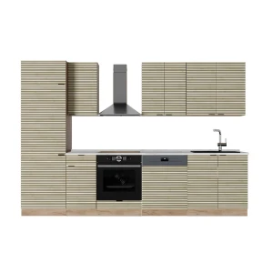 Küchenzeile Fame-Line Eiche Paneel/Goldkraft Eiche 300 cm , AP Marmor Vicco