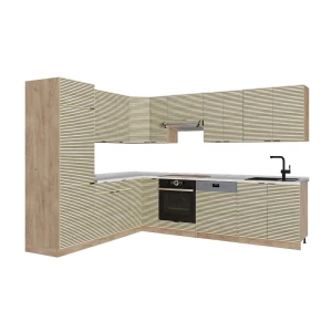 Cozinha de canto Fame-Line Painel de carvalho/Carvalho dourado 287 x 227 cm, Mármore AP Vicco