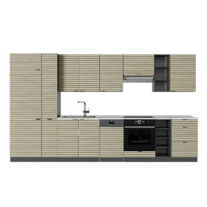 Cucina componibile Fame-Line Pannello in rovere/antracite 355 cm, Piano di lavoro Marmo Vicco