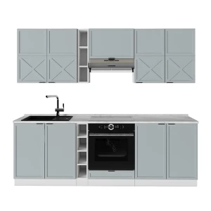 Kitchenette Fame-Line Azul claro-cinza/branco 235 cm , Mármore AP Vicco