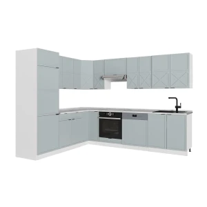 Cozinha de canto Fame-Line Azul acinzentado claro/Branco 287 x 227 cm sem bancada Vicco