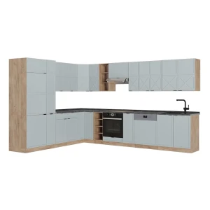 Eckküche Fame-Line Hellblau-grau/Goldkraft Eiche 347 x 257 cm, AP Anthrazit Vicco
