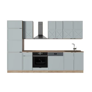 Küchenzeile Fame-Line Hellblau-grau/Goldkraft Eiche 300 cm , AP Eiche Vicco