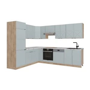 Eckküche Fame-Line Hellblau-grau/Goldkraft Eiche 287 x 227 cm ohne Arbeitsplatte Vicco