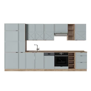 Cucina componibile Fame-Line Rovere blu-grigio chiaro/oro 355 cm, Piano di lavoro Rovere Vicco