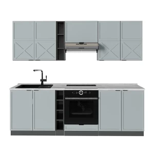 Küchenzeile Fame-Line Hellblau-grau/Anthrazit 235 cm , AP Marmor Vicco