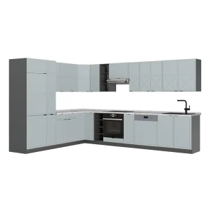 Eckküche Fame-Line Hellblau-grau/Anthrazit 347 x 257 cm ohne Arbeitsplatte Vicco