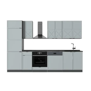 Cucina componibile Fame-Line Azzurro-grigio/antracite 300 cm, Piano di lavoro Antracite Vicco