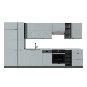 Küchenzeile Fame-Line Hellblau-grau/Anthrazit 355 cm, AP Marmor Vicco