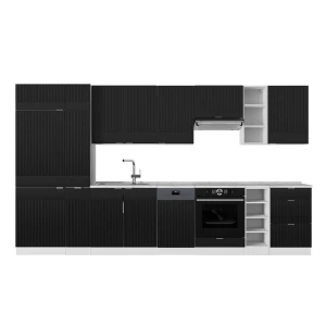 Kitchenette Fame-Line Listrado preto/branco 355 cm , Mármore AP Vicco