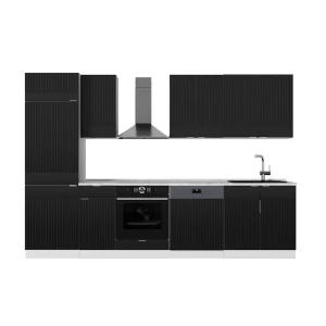 Kitchenette Fame-Line Listrado preto/branco 300 cm , Mármore AP Vicco