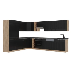 Sarokkonyha Fame-Line Fekete csíkos/Arany Power tölgy 347 x 257 cm, MP Antracit Vicco