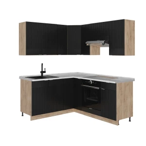 Cucina angolare completa Fame-Line Nero rigato/Rovere dorato 190 x 160 cm, PL Marmo Vicco