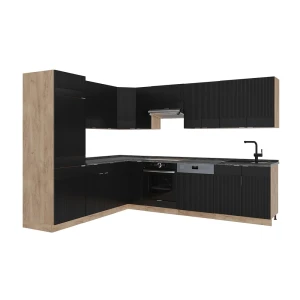 Cozinha de canto Fame-Line Listrado preto/Carvalho dourado 287 x 227 cm, AP Antracite Vicco