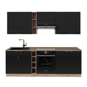 Cucina componibile Fame-Line Rovere nero rigato/oro 235 cm senza piano di lavoro Vicco