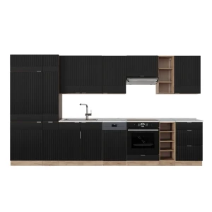 Cucina componibile Fame-Line Rovere nero rigato/oro 355 cm senza piano di lavoro Vicco