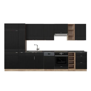 Küchenzeile Fame-Line Schwarz gestreift/Goldkraft Eiche 355 cm , AP Anthrazit Vicco