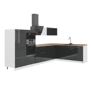 Hoekkeuken Fame-Line Antraciet Hoogglans/Wit 347 x 207 cm, WB Eik Vicco