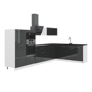 Hoekkeuken Fame-Line Antraciet Hoogglans/Wit 347 x 207 cm, WB Antraciet Vicco