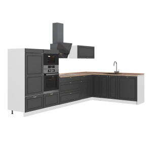 Hoekkeuken Fame-Line Anthrazit-Gold Landhaus/Wit 347 x 207 cm, WB Eik Vicco