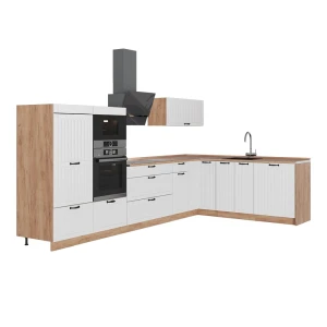 Hoekkeuken Fame-Line Wit Landhuis/Goudkleurig Eiken 347 x 207 cm, WB Eik Vicco