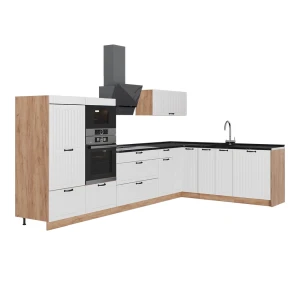 Hoekkeuken Fame-Line Wit Landhuis/Goudkleurig Eiken 347 x 207 cm, WB Antraciet Vicco
