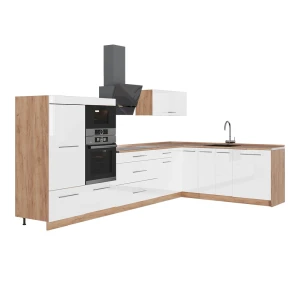 Hoekkeuken Fame-Line Wit Hoogglans/Goudkleurig Eiken 347 x 207 cm zonder werkblad Vicco