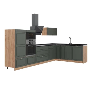 Hoekkeuken Fame-Line Groen-Goud Landhuis/Goudkleurig Eiken 347 x 207 cm zonder werkblad Vicco